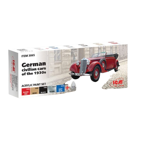 Zdjęcie główne produktu Zestaw farb akrylowych do niemieckich samochodów z lat 30-tych XX wieku ICM 3065