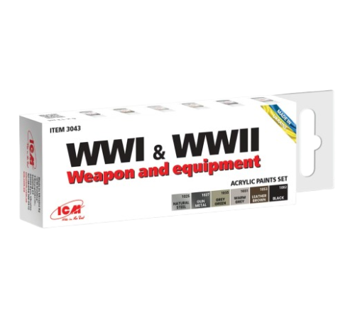 Zestaw farb akrylowych do broni i wyposażenia z okresu I i II wojny światowej ICM 3043