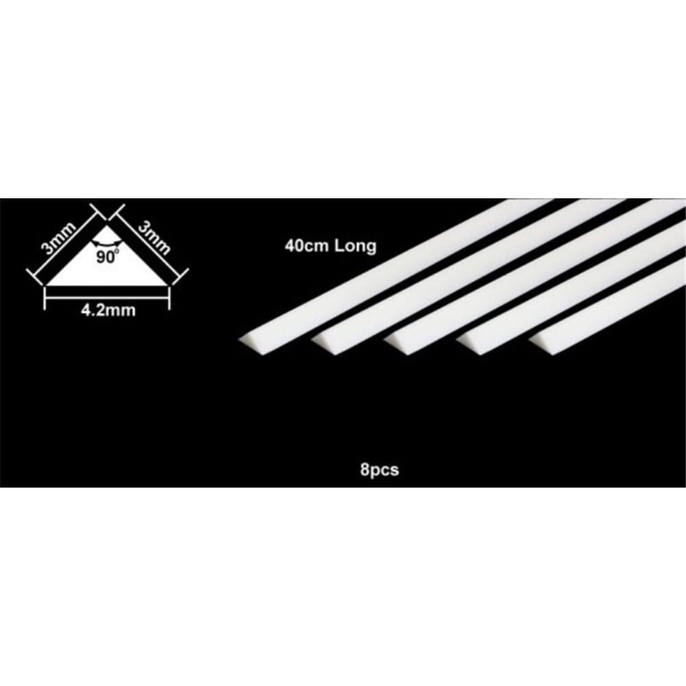 Zdjęcie dodatkowe produktu Pręt plastikowy trójkątny 3x3x4,2mm, dł. 40cm (8szt) Tamiya 70117