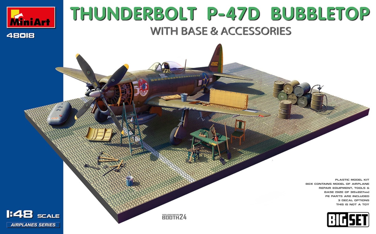 Zdjęcie główne produktu Thunderbolt P-47D Bubbletop z podstawą i akcesoria. Duży Zestaw 1:48 MiniArt 48018