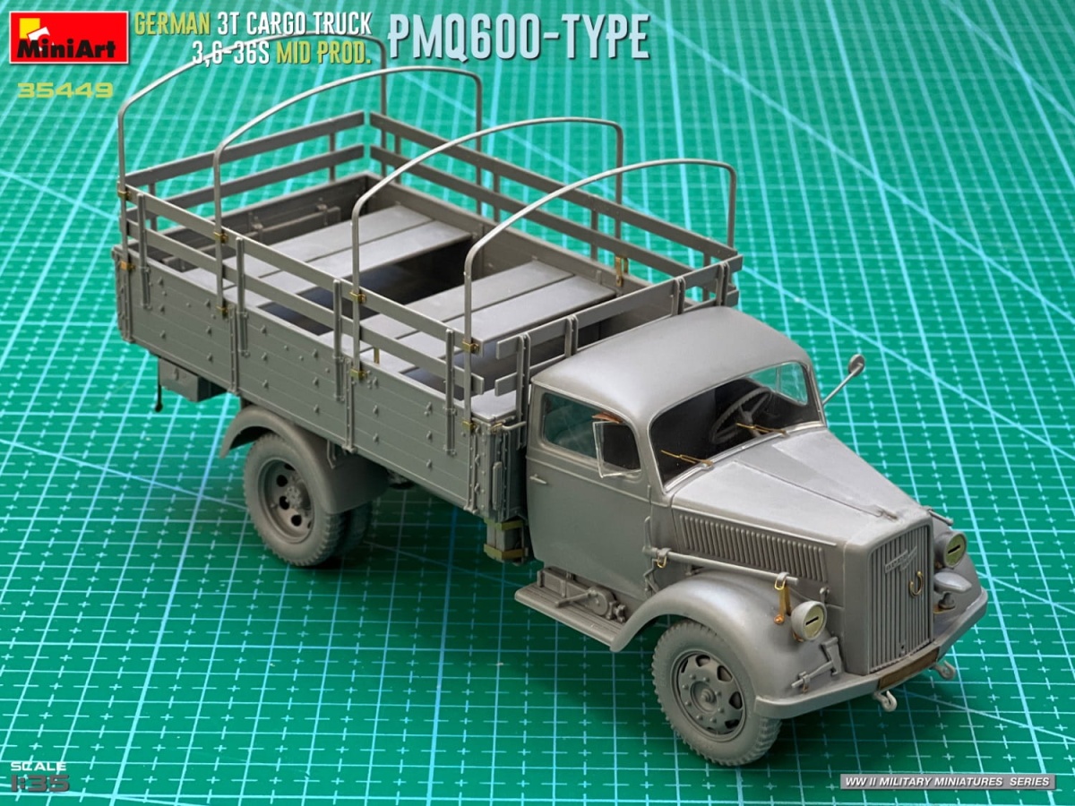 Zdjęcie dodatkowe produktu Niemiecka Ciężarówka 3t Cargo Truck 3,6-36s Mid Prod. Typ Pmq600 1:35 MiniArt 35449
