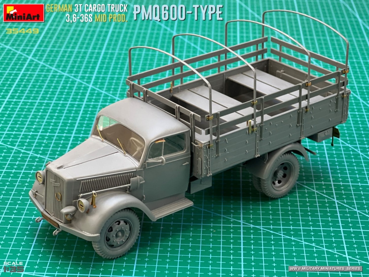 Zdjęcie dodatkowe produktu Niemiecka Ciężarówka 3t Cargo Truck 3,6-36s Mid Prod. Typ Pmq600 1:35 MiniArt 35449