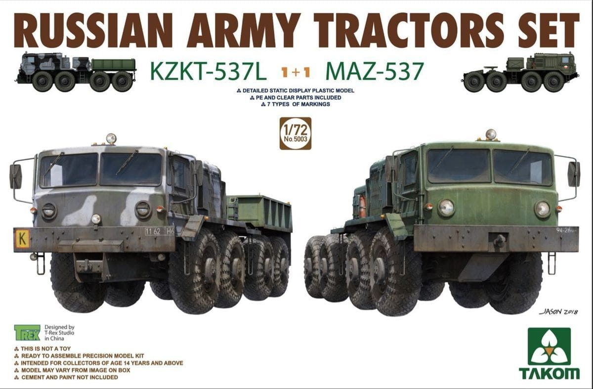 Zdjęcie główne produktu Zestaw ciągników armii rosyjskiej KZKT-537L i MAZ-537 1:72 Takom 5003