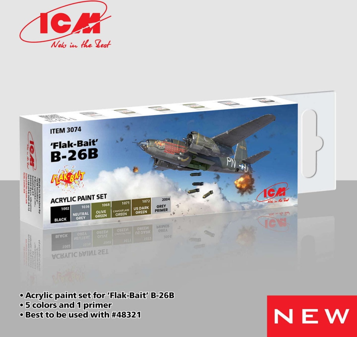 Zdjęcie główne produktu Zestaw farb akrylowych do Flak Bait ICM 3074