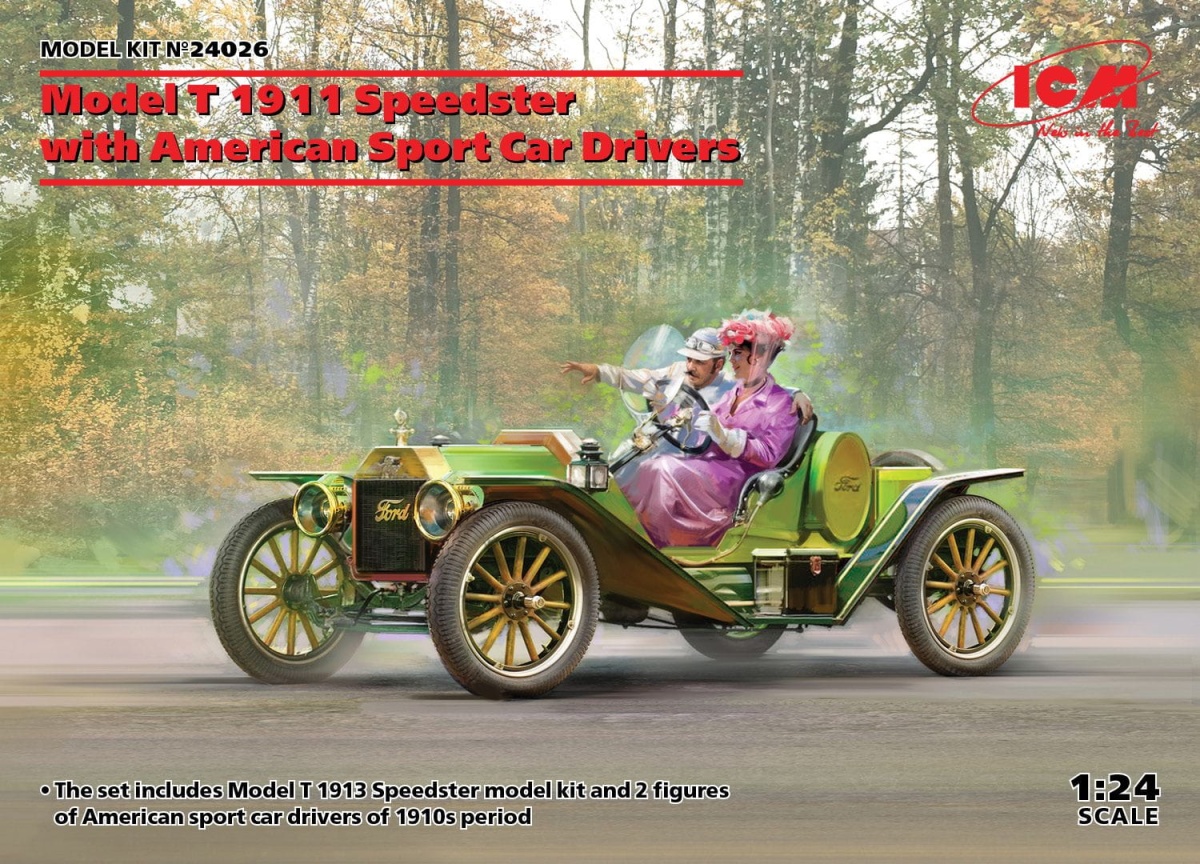 Zdjęcie główne produktu Model T 1913 Speedster with American Sport Car Drivers 1:24 ICM 24026