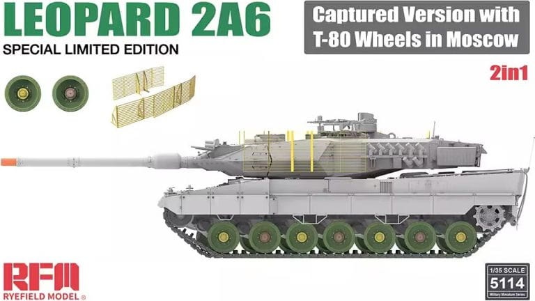 Zdjęcie główne produktu Leopard 2A6 Captured Version with T-80 Wheels in Moscow 1:35 Rye Field Model 5114