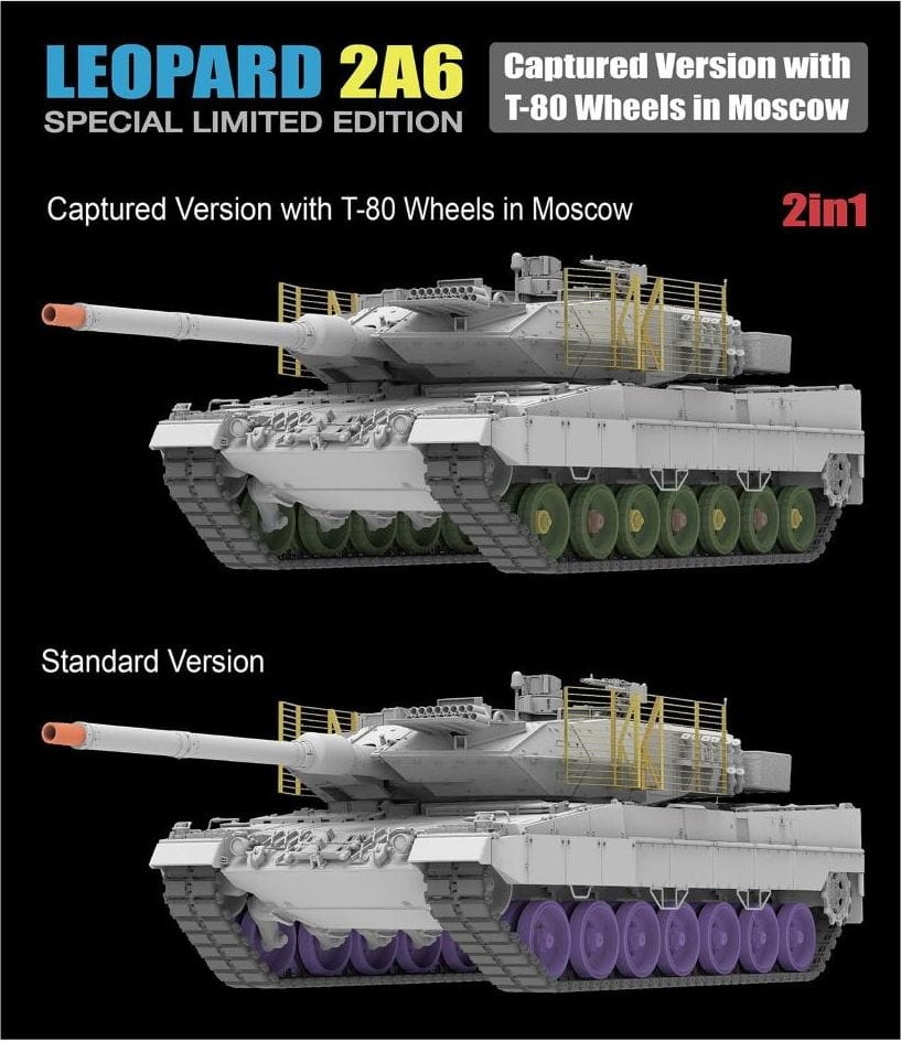 Zdjęcie dodatkowe produktu Leopard 2A6 Captured Version with T-80 Wheels in Moscow 1:35 Rye Field Model 5114