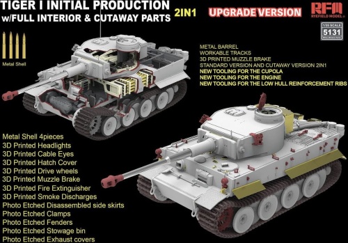 Tiger I Initial Production Early 1943 w/ Full Interior Updated Version 1:35 Rye Field Model 5131
