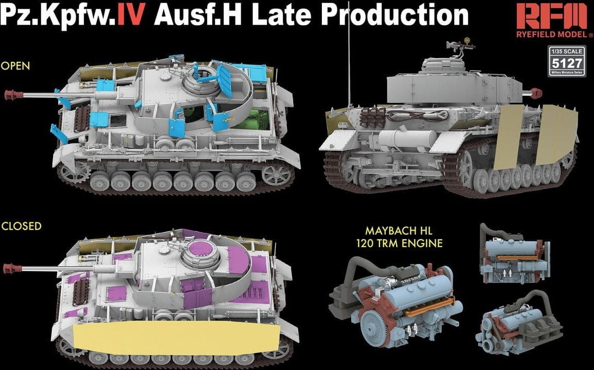 Zdjęcie dodatkowe produktu Pz.Kpfw.IV Ausf.H Late Production w/ Workable Tracks 1:35 Rye Field Model 5127