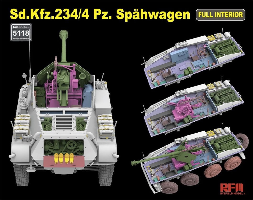 Zdjęcie dodatkowe produktu Sd.Kfz.234/4 Pz.Spahwagen with Full Interior 1:35 Rye Field Model 5118