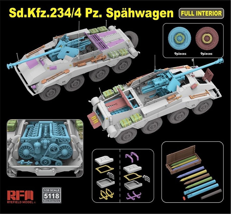 Zdjęcie dodatkowe produktu Sd.Kfz.234/4 Pz.Spahwagen with Full Interior 1:35 Rye Field Model 5118