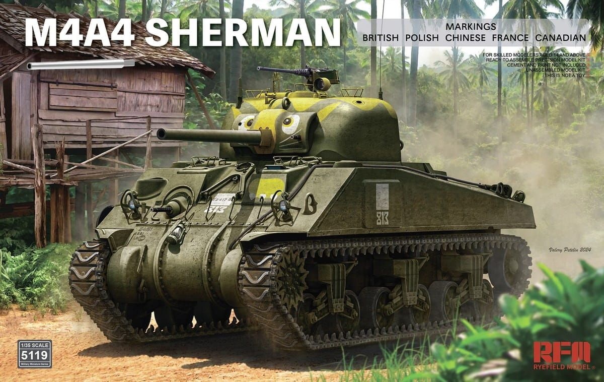 Zdjęcie główne produktu M4A4 Sherman with Workable Tracks and Metal Barrel 1:35 Rye Field Model 5119