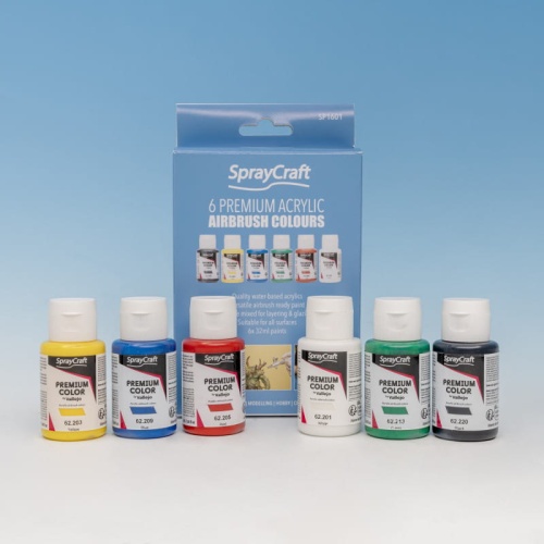 Zestaw 6 farb akrylowych premium do aerografu (6x32ml) Spraycraft Shesto SP1601