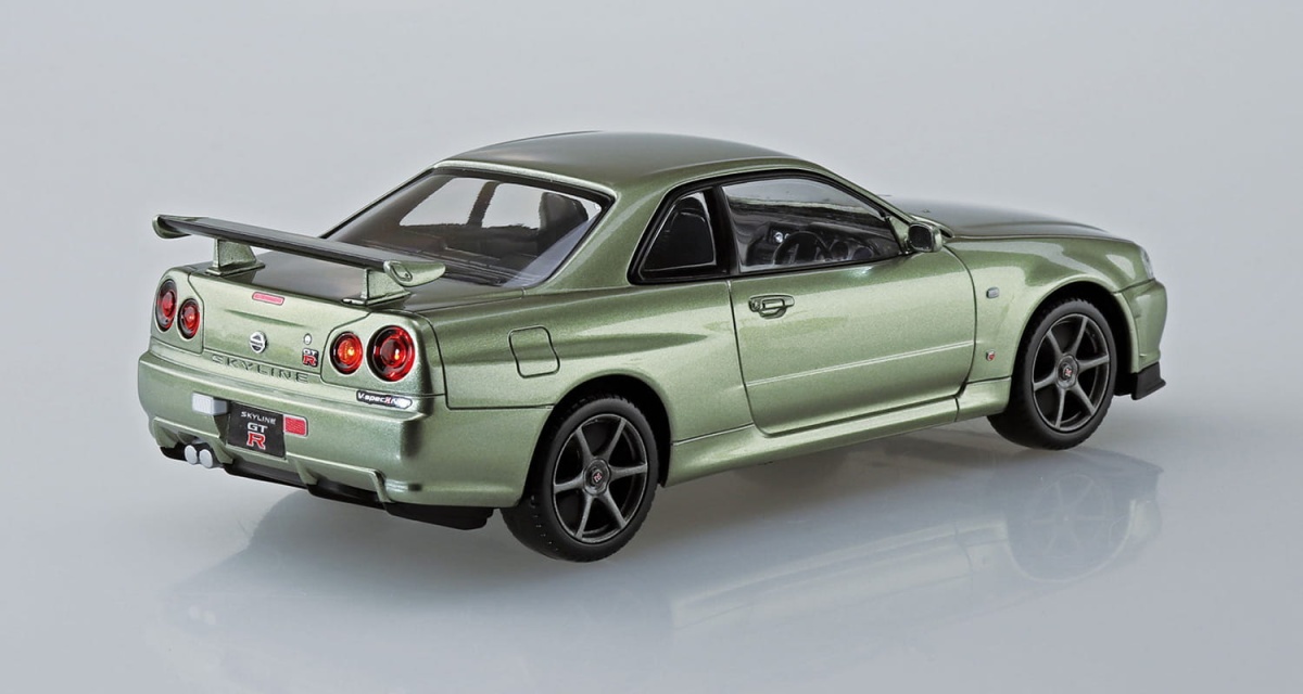 Zdjęcie dodatkowe produktu Nissan Skyline R34 GT-R Millennium Jade SNAP KIT 1:32 Aoshima 062531
