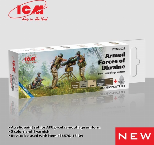 Zestaw farb akrylowych do kamuflażu pikselowego AFU (6x 12ml) ICM 3025