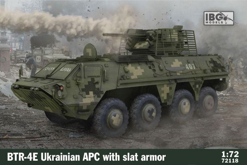 Zdjęcie główne produktu Ukraiński APC BTR-4E z pancerzem listwowym 1:72 IBG 72118