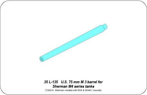 Zdjęcie dodatkowe produktu Lufa 75 mm M3 do czołgu Sherman serii M4 z mocowaniem M34 I M34A1 1:35 ABER 35L135