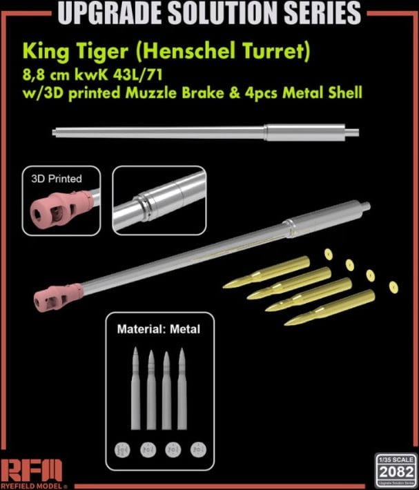 Zdjęcie główne produktu Zestaw waloryzacji do King Tiger 8,8 cm kwK 43L/71 Metalowa lufa 1:35 Rye Field Model 2082
