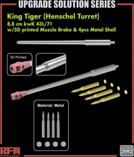 Zestaw waloryzacji do King Tiger 8,8 cm kwK 43L/71 Metalowa lufa 1:35 Rye Field Model 2082