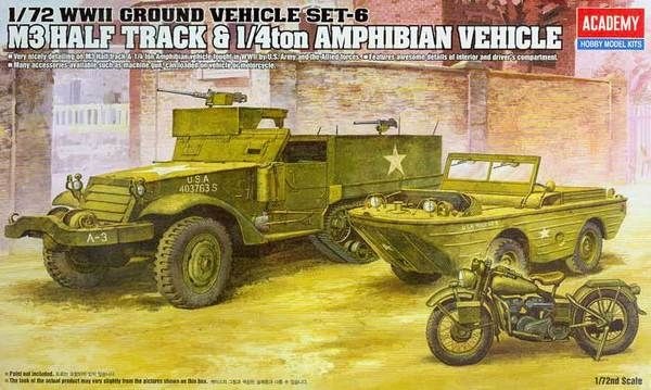 Zdjęcie główne produktu M3 Half Track plus amfibia plus motocykl 1:72 Academy 13408