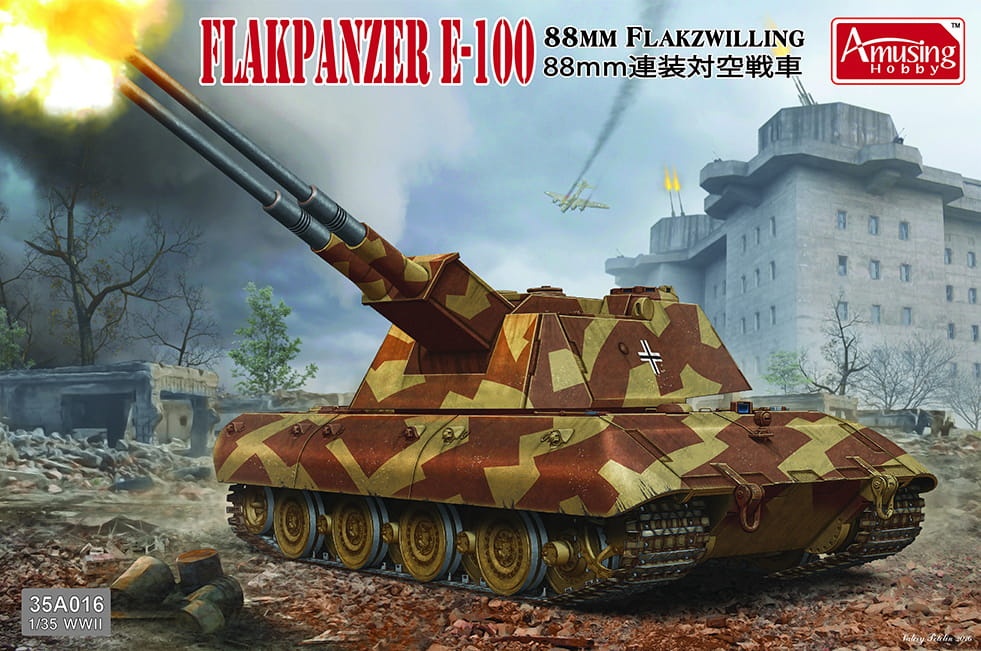Zdjęcie główne produktu 8.8cm Flakzwilling Flakpanzer E-100 1:35 Amusing Hobby 35A016