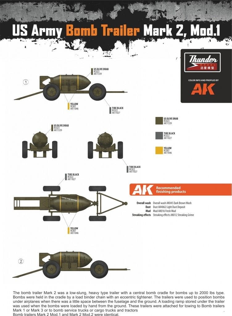 Zdjęcie dodatkowe produktu US Army Bomb Trailer Mark 2 (2 Kits In The Box) 1:32 Thunder Models 32002