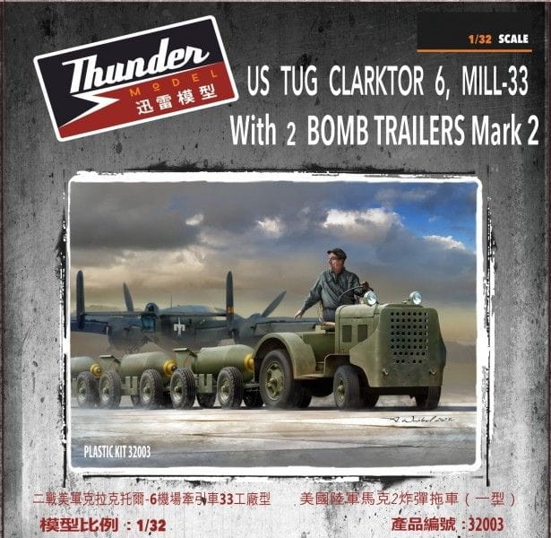 Zdjęcie główne produktu US Tug Clarktor 6, Mill-33 With 2 Bomb Trailers Mark 2 1:32 Thunder Models 32003