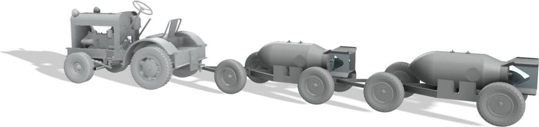 Zdjęcie dodatkowe produktu US Tug Clarktor 6, Mill-33 With 2 Bomb Trailers Mark 2 1:32 Thunder Models 32003
