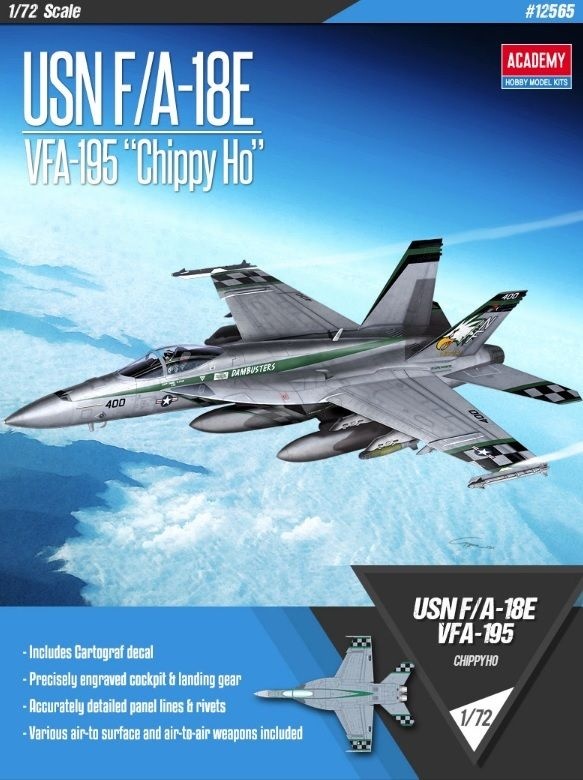 Zdjęcie dodatkowe produktu USN F/A-18E Super Hornet VFA-195 Chippy Ho 1:72 Academy 12565