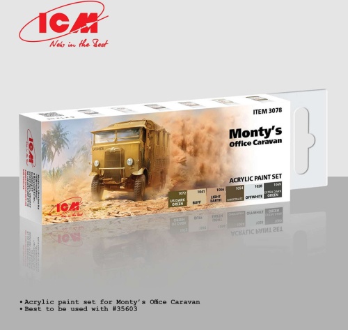 Zestaw farb akrylowych do przyczepy kempingowej Monty (6x12ml) ICM 3078