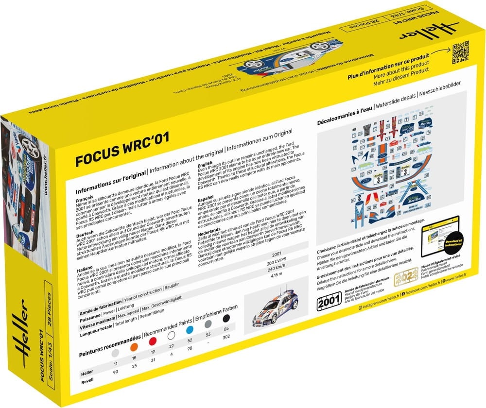 Zdjęcie dodatkowe produktu Ford Focus WRC 2001 STARTER KIT (z farbami, pędzlem i klejem) 1:43 Heller 56196