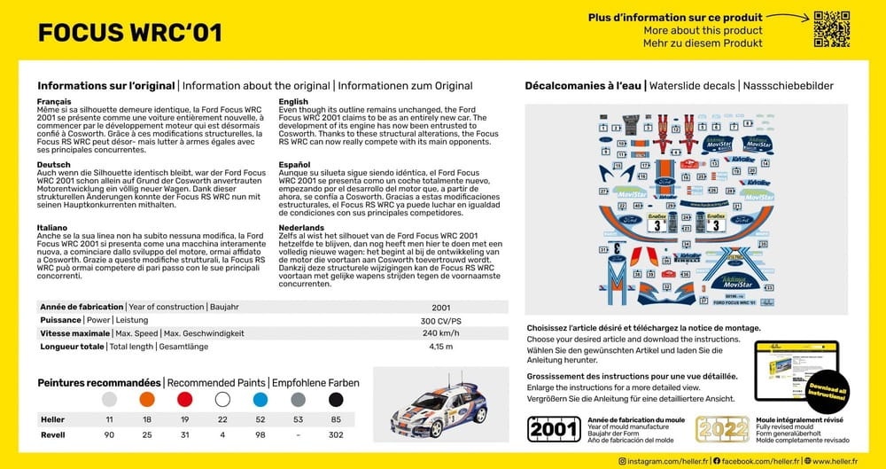 Zdjęcie dodatkowe produktu Ford Focus WRC 2001 STARTER KIT (z farbami, pędzlem i klejem) 1:43 Heller 56196