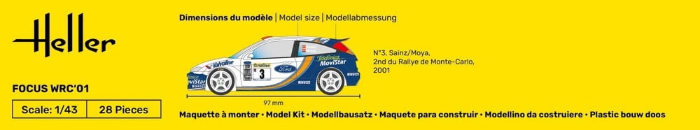 Zdjęcie dodatkowe produktu Ford Focus WRC 2001 STARTER KIT (z farbami, pędzlem i klejem) 1:43 Heller 56196