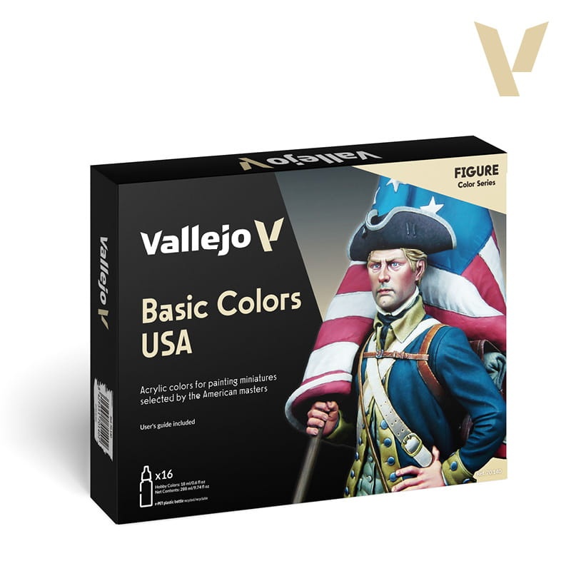 Zdjęcie główne produktu Vallejo 70140 Basic Colors USA Model Color Zestaw 16 farb 18ml