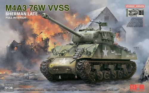 M4A3 76W VVSS Sherman Late Upgrade Version Full Interior 1:35 Rye Field Model 5136