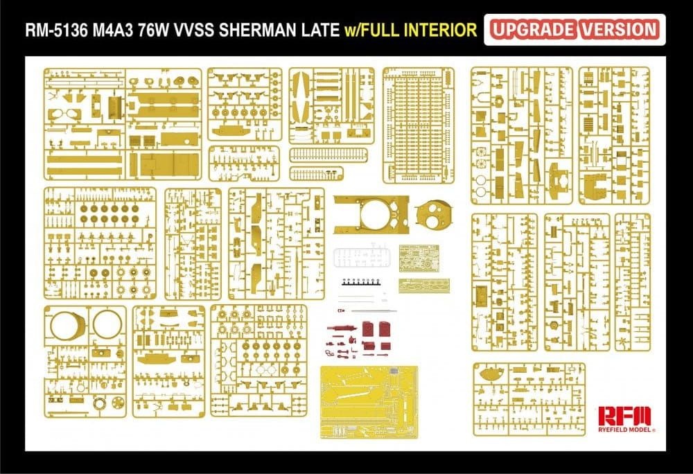 Zdjęcie dodatkowe produktu M4A3 76W VVSS Sherman Late Upgrade Version Full Interior 1:35 Rye Field Model 5136