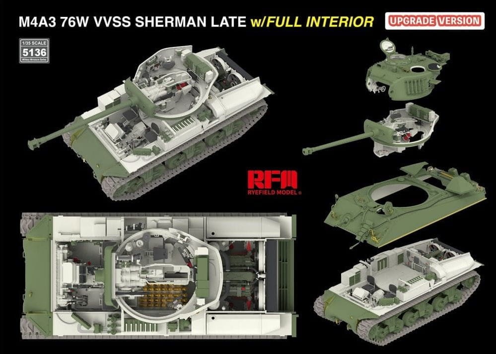 Zdjęcie dodatkowe produktu M4A3 76W VVSS Sherman Late Upgrade Version Full Interior 1:35 Rye Field Model 5136