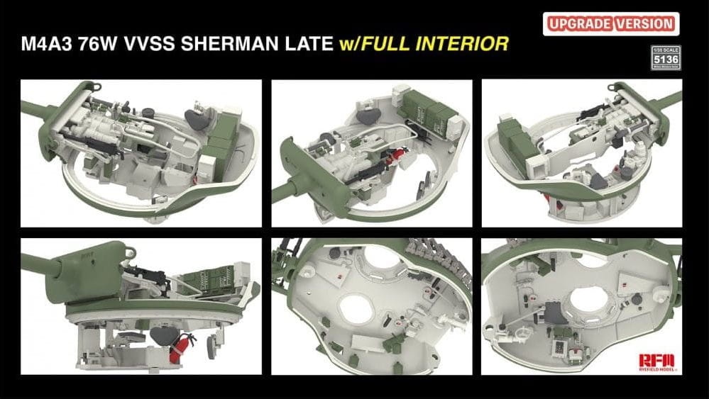 Zdjęcie dodatkowe produktu M4A3 76W VVSS Sherman Late Upgrade Version Full Interior 1:35 Rye Field Model 5136