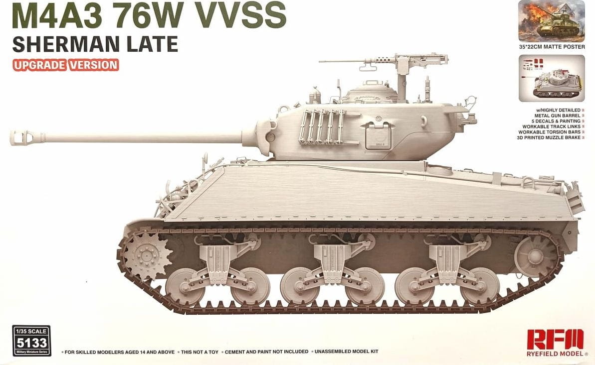 Zdjęcie główne produktu M4A3 76W VVSS Sherman Late Upgrade Version 1:35 Rye Field Model 5133