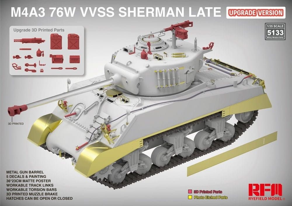 Zdjęcie dodatkowe produktu M4A3 76W VVSS Sherman Late Upgrade Version 1:35 Rye Field Model 5133