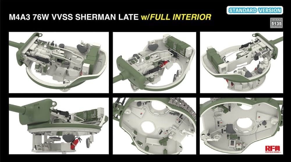 Zdjęcie dodatkowe produktu M4A3 76W VVSS Sherman Late Standard Version Full Interior 1:35 Rye Field Model 5135