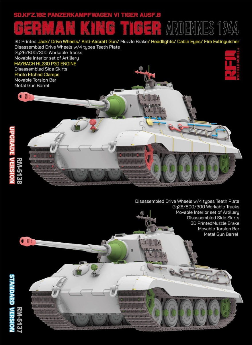 Zdjęcie dodatkowe produktu German King Tiger Pz.Kpfw. VI Ausf. B Upgrade Version 1:35 Rye Field Model 5138