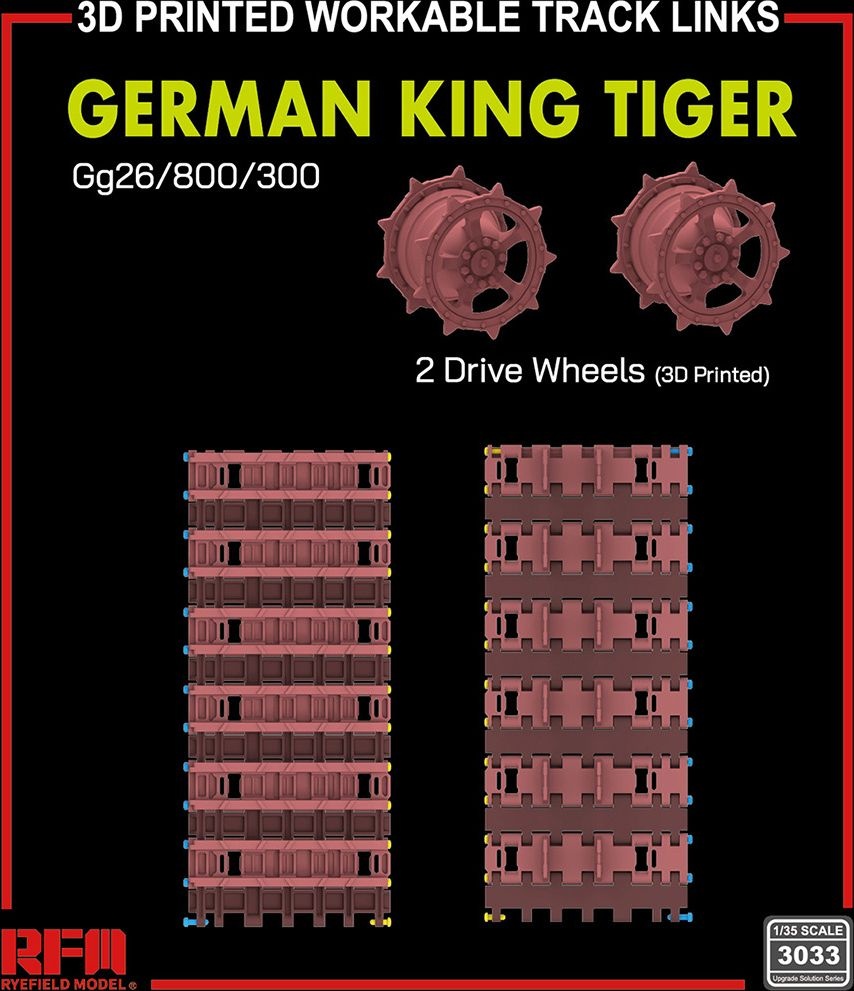 Zdjęcie główne produktu Gąsienice ruchome oraz koła napędowe Gg26/800/300 do King Tiger  (wydruk 3D) 1:35 Rye Field Model 3033