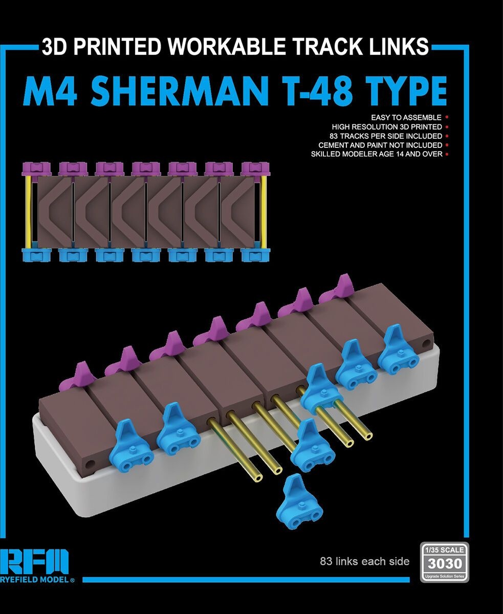 Zdjęcie główne produktu Gąsienice ruchome typ 48 do M4 Sherman (wydruk 3D) 1:35 Rye Field Model 3030