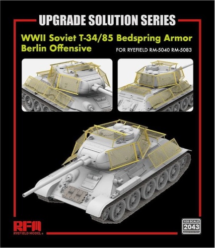 Zestaw waloryzujący do radzieckiego czołgu T-34/85 z okresu II WŚ - Pancerz siatkowy 'Bedspring' (Ofensywa Berlińska) 1:35 Rye Field Model 2043