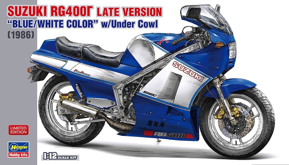 Zdjęcie główne produktu Suzuki RG400 Late Version "Blue/White Color" w/Under Cowl 1:12 Hasegawa 21739