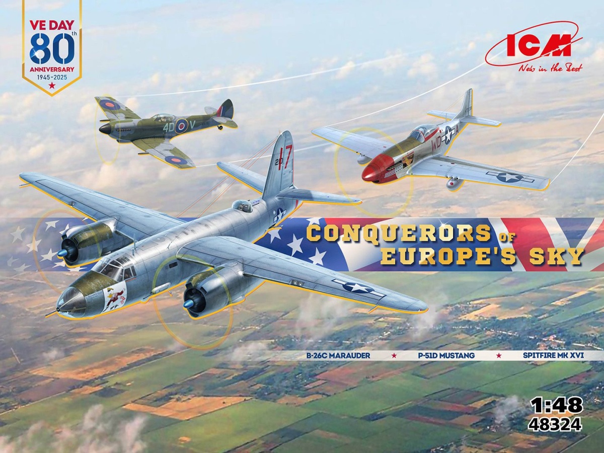 Zdjęcie główne produktu Zdobywcy europejskiego nieba (B-26C, P-51D, Spitfire Mk XVI) 1:48 ICM 48324