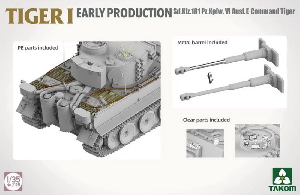 Zdjęcie dodatkowe produktu Tiger I Early Production Command Tiger Sd.Kfz.181 Pz.Kpfw.VI Ausf.E (plus figurka Michael Wittmann) 1:35 Takom 2195