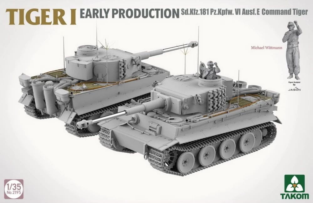Zdjęcie dodatkowe produktu Tiger I Early Production Command Tiger Sd.Kfz.181 Pz.Kpfw.VI Ausf.E (plus figurka Michael Wittmann) 1:35 Takom 2195