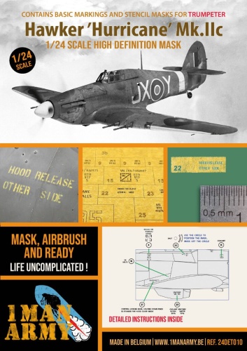 Hawker Hurricane Mk.IIc - maski wysokiej rozdzielczości (do zestawów Trumpeter) 1:24 1 Man Army 24DET010